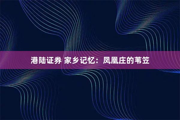 港陆证券 家乡记忆：凤凰庄的苇笠